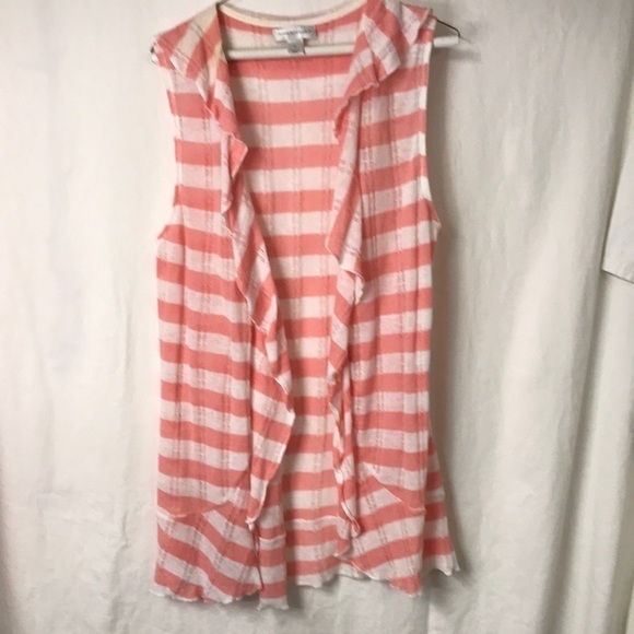 CHRISTOPHER & Banks Women’s Open Front Sleeveless Cardigan Topper Coral White XL - Picture 1 of 11